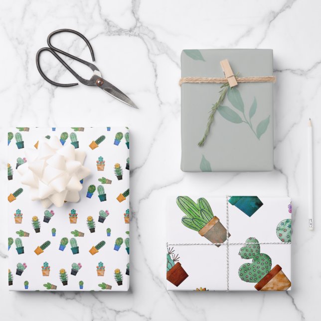 Hoja De Papel De Regalo Patrón de flor de vegetación de cactus (Anverso)