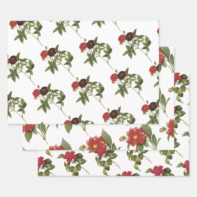 Hoja De Papel De Regalo Patrón de Flor Roja (Set)