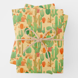 Hoja De Papel De Regalo Patrón de Floración Floral de Cactus del Desierto 