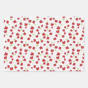 Hoja De Papel De Regalo Patrón de flores blancas y rojas