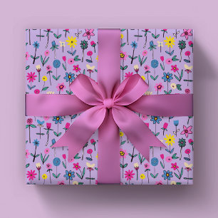 Hoja De Papel De Regalo Patrón de flores caprichosas para niños