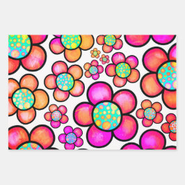 Hoja De Papel De Regalo Patrón de flores de doodle de Groovy 70 colorido