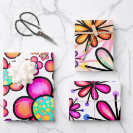 Hoja De Papel De Regalo Patrón de flores doodle coloridas y groovy de los