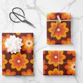 Hoja De Papel De Regalo Patrón de flores naranja boho hippie retro groovy 