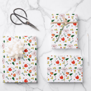 Hoja De Papel De Regalo Patrón de flores silvestres rojas y amarillas