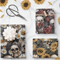 Patrón de flores y calaveras góticas
