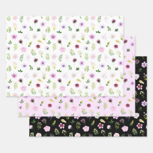 Hoja De Papel De Regalo Patrón de flores y follaje púrpura