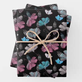 Hoja De Papel De Regalo Patrón de flores y mariposas