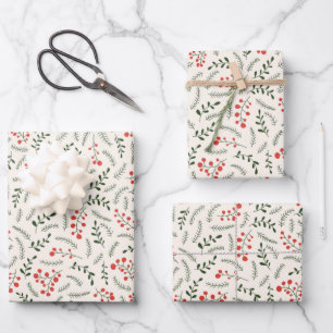 Hoja De Papel De Regalo Patrón de foliación de crema roja verde de granja 