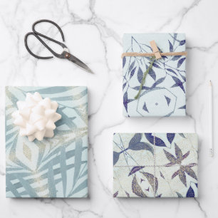 Hoja De Papel De Regalo Patrón de follaje azul brillante