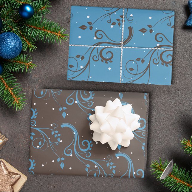 Hoja De Papel De Regalo Patrón de follaje azul marrón Navidad  (Subido por el creador)