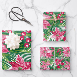 Hoja De Papel De Regalo Patrón de follaje navideño divertido 