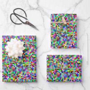 Hoja De Papel De Regalo Patrón de fondo de cuadrados de píxeles coloridos
