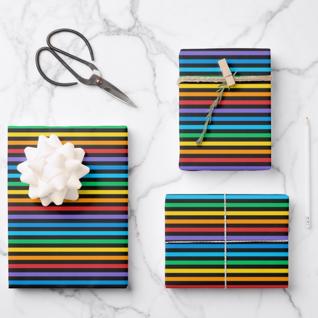 Hoja De Papel De Regalo Patrón de franjas arcoiris inmaculadas (Anverso)