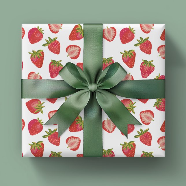 Hoja De Papel De Regalo Patrón de fresa (Strawberry Wrapping Paper Sheets. Also available in rolls. Perfect for girls birthday & baby shower)