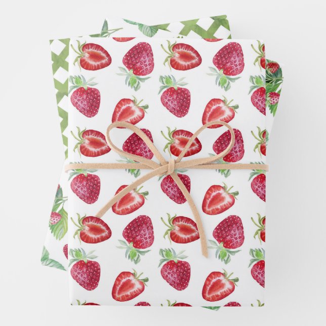 Hoja De Papel De Regalo Patrón de fresa acuarela (In situ)