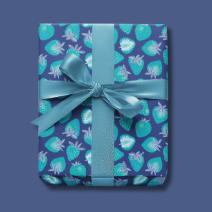 Hoja De Papel De Regalo patrón de Fresa Azul