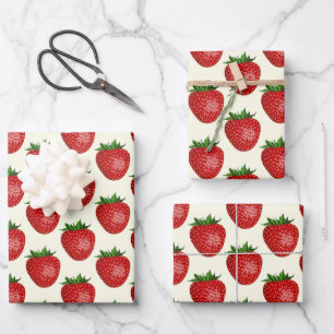 Hoja De Papel De Regalo Patrón de Fresa, Fresas Rojas, Fruta, Hoja