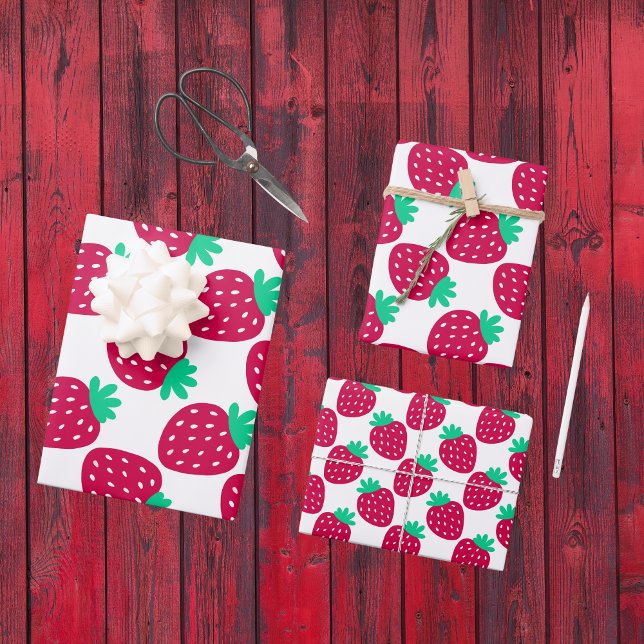 Hoja De Papel De Regalo Patrón de fresa mínima en rojo y verde (Subido por el creador)