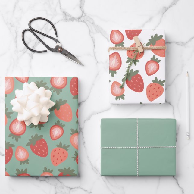 Hoja De Papel De Regalo Patrón de fresa roja sin soldadura (Anverso)