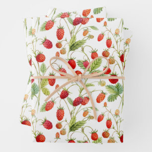 Hoja De Papel De Regalo Patrón de fresa silvestre acuarela