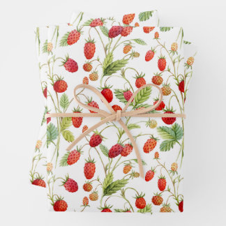 Hoja De Papel De Regalo Patrón de fresa silvestre acuarela