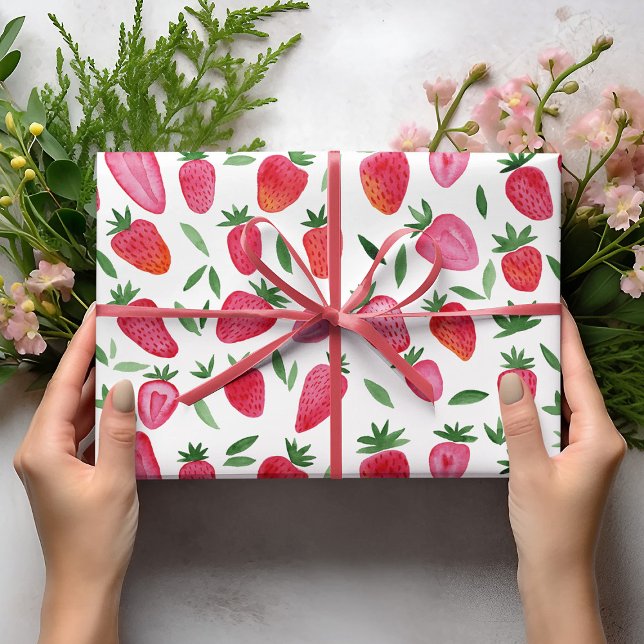 Hoja De Papel De Regalo Patrón de fresas cutáneas de acuarela (Subido por el creador)