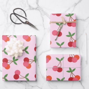 Hoja De Papel De Regalo Patrón de fruta del cerezo en rosa y rojo persona