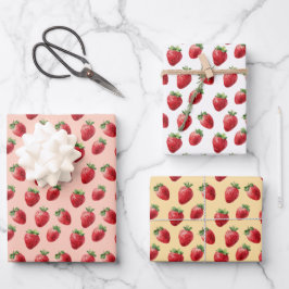 Hoja De Papel De Regalo Patrón de frutas de fresas de color agua