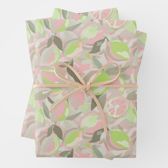 Hoja De Papel De Regalo Patrón de Frutas  |  Menta Rosa (In situ)