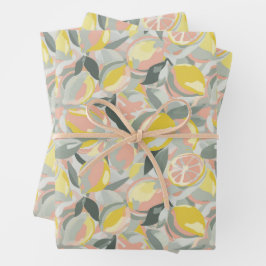 Hoja De Papel De Regalo Patrón de Frutas  |  Rosa Gris