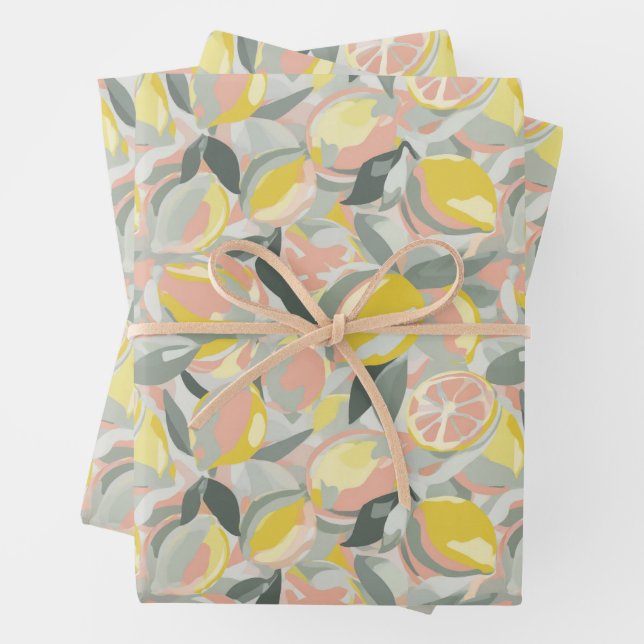 Hoja De Papel De Regalo Patrón de Frutas  |  Rosa Gris (In situ)