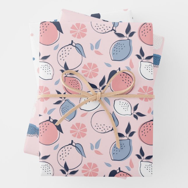 Hoja De Papel De Regalo Patrón de frutas rosadas (In situ)