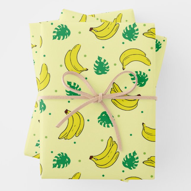 Hoja De Papel De Regalo Patrón de frutas tropicales amarillas de verano de (In situ)