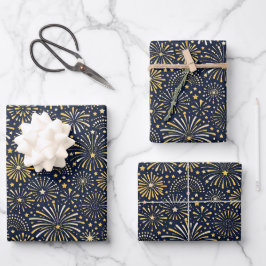 Hoja De Papel De Regalo Patrón de Fuegos Artificiales Estrella Dorada
