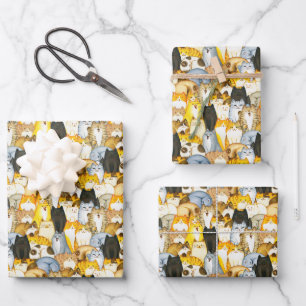 Hoja De Papel De Regalo Patrón de gatitos lindos dibujados a mano Mascotas