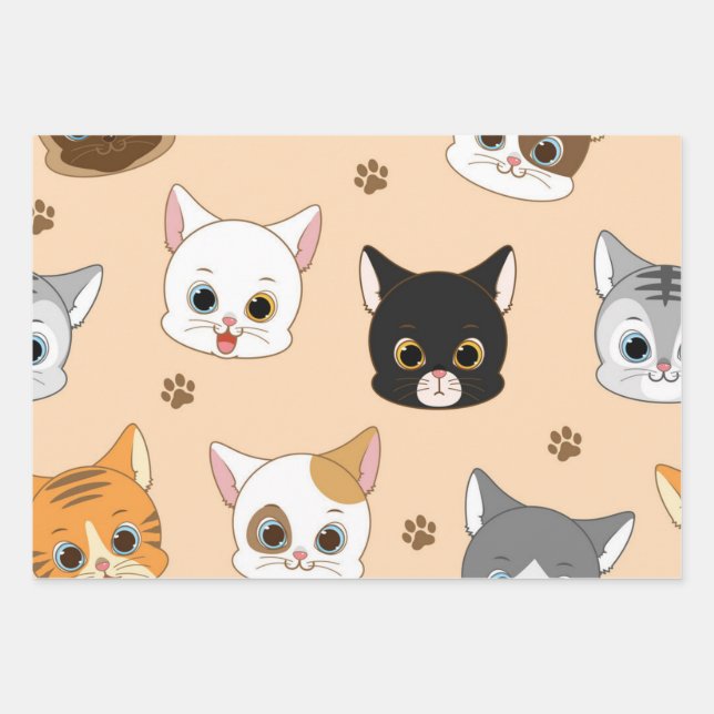 Hoja De Papel De Regalo Patrón de gato (Anverso)