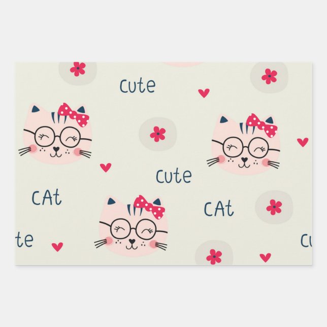 Hoja De Papel De Regalo Patrón de gato (Anverso)