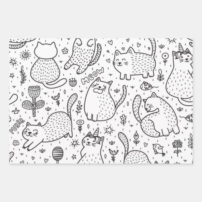 Hoja De Papel De Regalo Patrón de gato (Anverso)