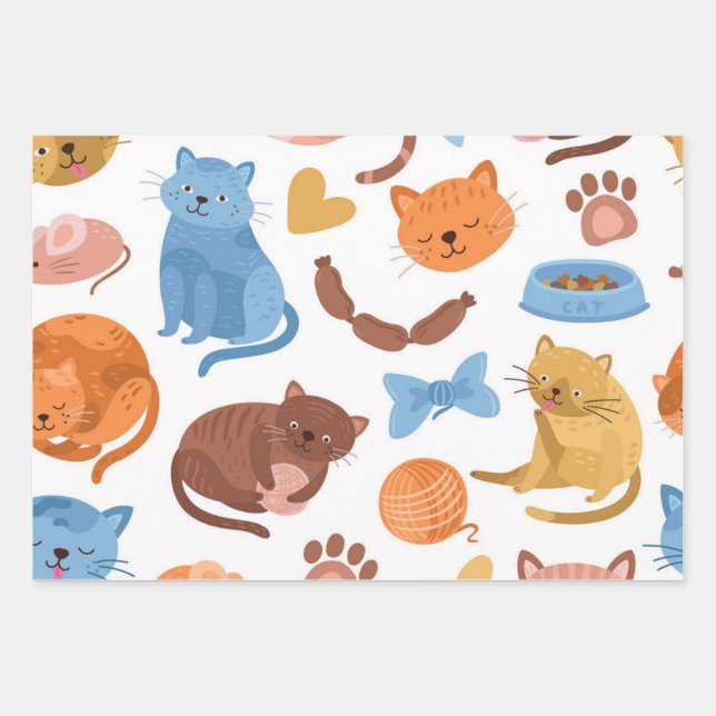Hoja De Papel De Regalo Patrón de gato (Anverso)