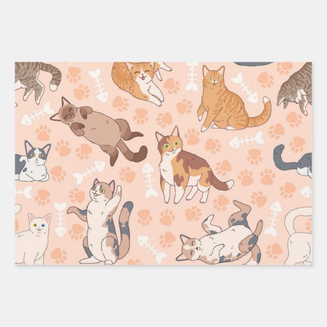 Hoja De Papel De Regalo Patrón de gato (Anverso)