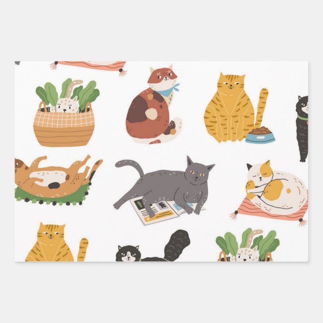 Hoja De Papel De Regalo Patrón de gato (Anverso)