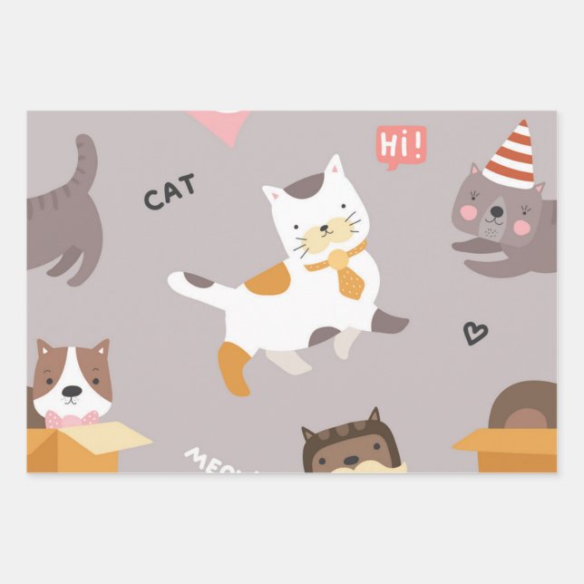 Hoja De Papel De Regalo Patrón de gato (Anverso)