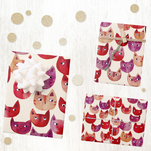 Hoja De Papel De Regalo Patrón de gato de color de agua divertida