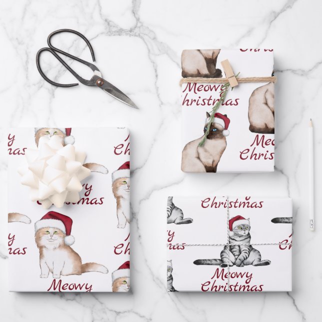 Hoja De Papel De Regalo Patrón de gato de navidades (Anverso)