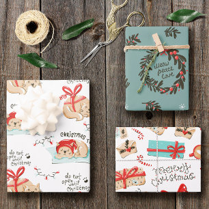 Hoja De Papel De Regalo Patrón de gato Kitty Navidades