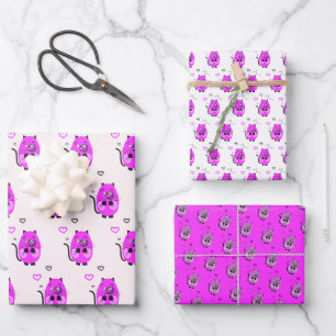 Hoja De Papel De Regalo Patrón de gato lila
