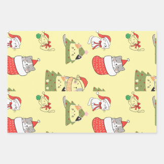 Hoja De Papel De Regalo Patrón de gatos de Navidad lindos – Diseños festiv