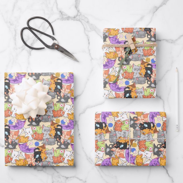 Hoja De Papel De Regalo Patrón de gatos pequeños (Anverso)