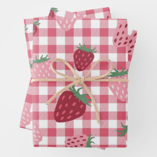 Hoja De Papel De Regalo Patrón de Gingham de fresa